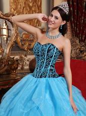 Pretty Aqua Cascade Skirt Embroidered Quinceanera Dress