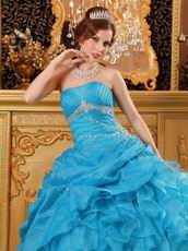 Teal Blue Floor Length Skirt Quinceanera Dress By Designer