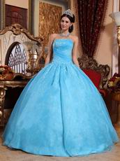 Strapless Pretty Aqua Blue Quinceanera Dress With Appliques