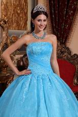 Strapless Pretty Aqua Blue Quinceanera Dress With Appliques