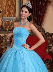 Strapless Pretty Aqua Blue Quinceanera Dress With Appliques