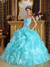 Beaded Sweetheart Aqua Ruffle Skirt Quinceanera Dress Cheap