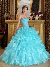 Beaded Sweetheart Aqua Ruffle Skirt Quinceanera Dress Cheap