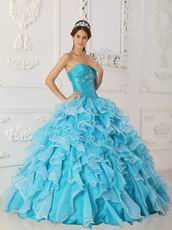 Sweet Heart Ruffled Cascade Skirt Aqua Quinceanera Dress Online