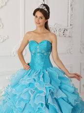 Sweet Heart Ruffled Cascade Skirt Aqua Quinceanera Dress Online