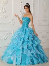 Sweet Heart Ruffled Cascade Skirt Aqua Quinceanera Dress Online