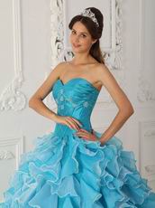 Sweet Heart Ruffled Cascade Skirt Aqua Quinceanera Dress Online