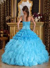 Aqua Gradient Fading Color Quinceanera Dress One Shouler Style