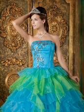 Azure With Spring Green Contrast Layers Skirt Quinceanera Dress