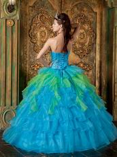 Azure With Spring Green Contrast Layers Skirt Quinceanera Dress