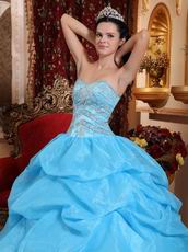 Aqua Floor Length Puffy Stylish Quinceanera Dress Low Price