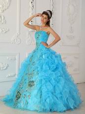 Good Looking High Quality Aqua Puffy Quinceanera Gown