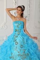 Good Looking High Quality Aqua Puffy Quinceanera Gown