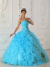 Good Looking High Quality Aqua Puffy Quinceanera Gown