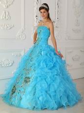 Good Looking High Quality Aqua Puffy Quinceanera Gown