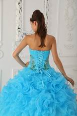 Good Looking High Quality Aqua Puffy Quinceanera Gown