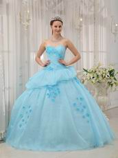 Ligh Aqua Blue Floor Length Young Girl Quinceanera Dress