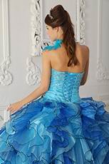 Multi Color Ruffled Cascade Skirt Sky Blue Quinceanera Dress