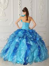 Multi Color Ruffled Cascade Skirt Sky Blue Quinceanera Dress