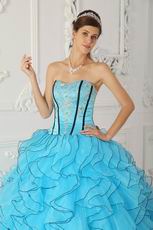 Sweetheart Ruffled Skirt Young Girls Aqua Quinceanera Gown