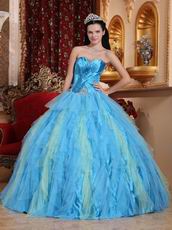 Strapless Aqua Puffy Skirt Top Winter Quinceanera Dress