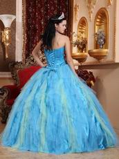 Strapless Aqua Puffy Skirt Top Winter Quinceanera Dress