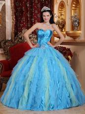 Strapless Aqua Puffy Skirt Top Winter Quinceanera Dress