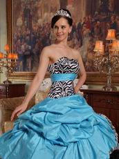 Aqua Blue And Black Cascade Skirt Dress to Quinceanera Party