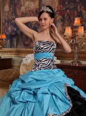 Aqua Blue And Black Cascade Skirt Dress to Quinceanera Party