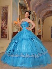 Sequins Fabric Azure Quinceanera Party Dress With Bowknot