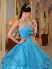 Sequins Fabric Azure Quinceanera Party Dress With Bowknot