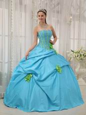 Strapless Dama Quinceanera Dress With Spring Green Flower