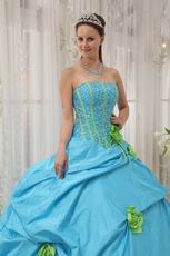 Strapless Dama Quinceanera Dress With Spring Green Flower