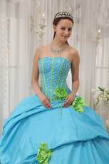 Strapless Dama Quinceanera Dress With Spring Green Flower