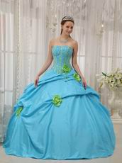 Strapless Dama Quinceanera Dress With Spring Green Flower
