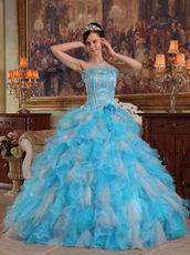 Aqua And White Interphase Ruffles Dama Quinceanera Dress