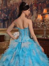 Aqua And White Interphase Ruffles Dama Quinceanera Dress