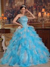 Aqua And White Interphase Ruffles Dama Quinceanera Dress