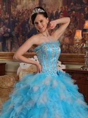 Aqua And White Interphase Ruffles Dama Quinceanera Dress