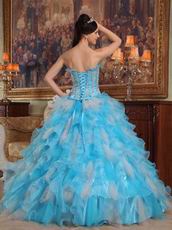 Aqua And White Interphase Ruffles Dama Quinceanera Dress