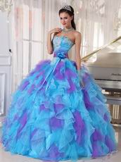 Aqua And Purple Puffy Quinceanera Dress With Detachable Belt