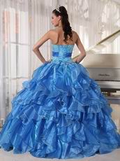 Muliti Blue Organza Fabric Clearance Designer Dress For Cheap