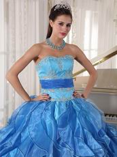 Muliti Blue Organza Fabric Clearance Designer Dress For Cheap