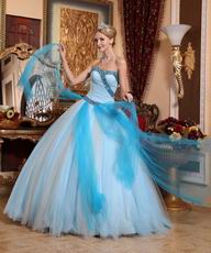 Contrast Color Aqua And WhiteSkirt Clearance Quinceanera Dress