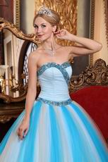 Contrast Color Aqua And WhiteSkirt Clearance Quinceanera Dress