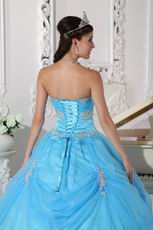 Handmade Flower Emberllish Evening Ball Gown In Auqa