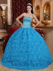 Fabric With Rolled Flowers Quinceanera Dress In Dodger Blue