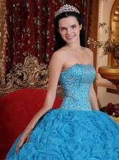 Fabric With Rolled Flowers Quinceanera Dress In Dodger Blue