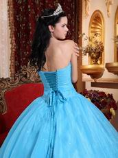 Strapless Aqua Blue Organza Skirt Quinceanera Dress Cheap