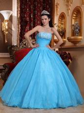 Strapless Aqua Blue Organza Skirt Quinceanera Dress Cheap